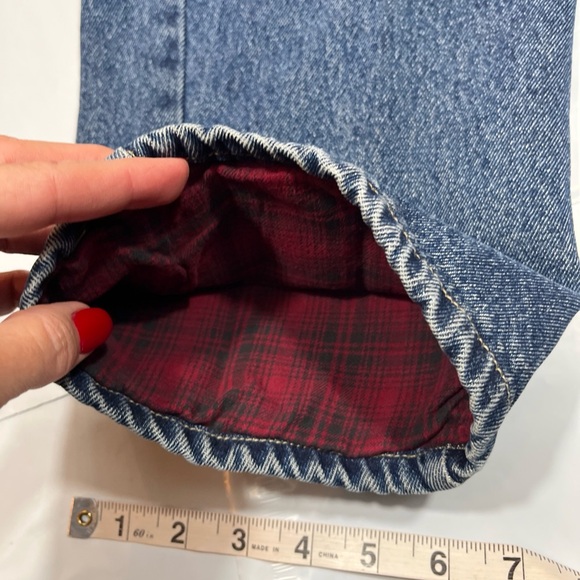 Woolrich Red Flannel Lined BLUE JEANS 36/34 MENS Denim Relaxed Fit Outdoor WORK - Picture 12 of 16